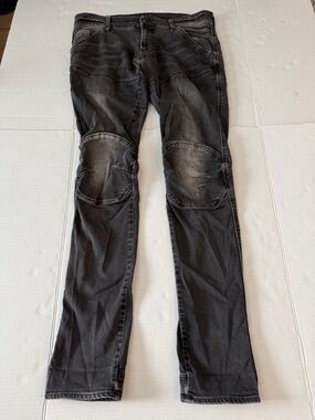 G-Star Raw Zip Knee Biker Moto Super Slim Straight Black Washed Knee-Panel Jeans